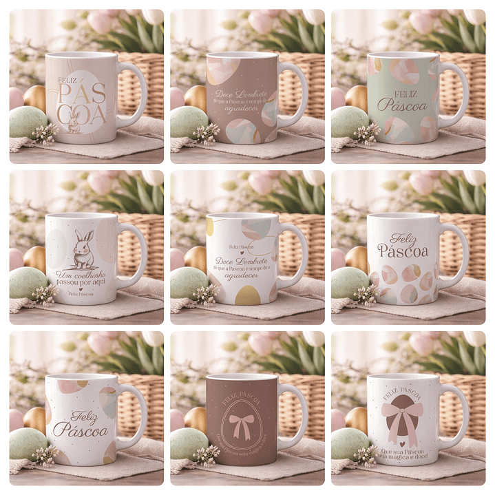 15 Artes para Caneca Páscoa Coelhos Arquivo Editável  1