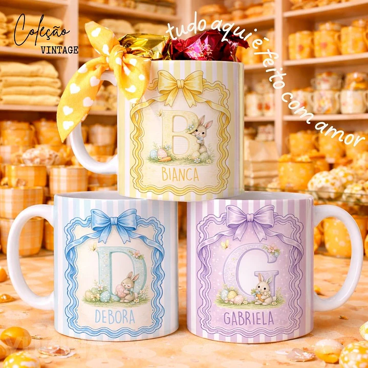26 Artes para Caneca Alfabeto Páscoa Arquivo Editável 1