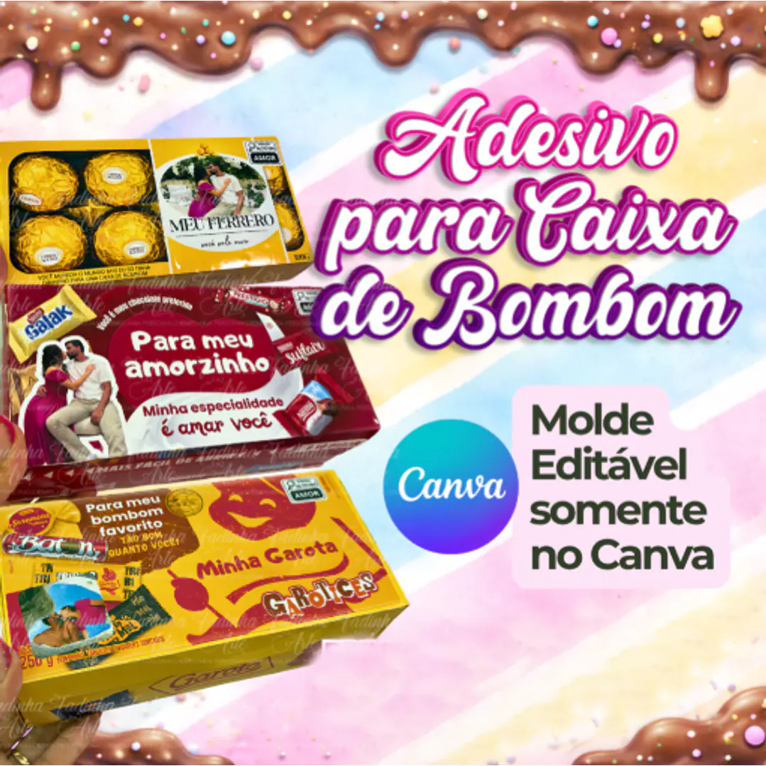 Arquivo  Molde Adesivo Caixa de Bombom em Canva  1
