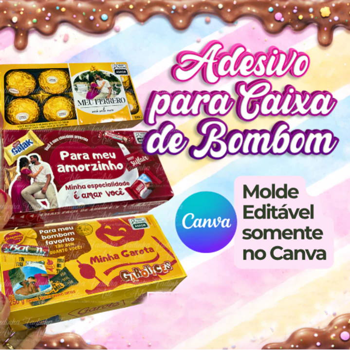 Arquivo  Molde Adesivo Caixa de Bombom em Canva  1
