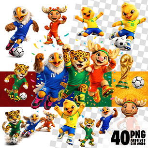Kit Digital Mascotes Copa do Mundo 2026 PNG Sem Fundo – Arquivos para Sublimação e Personalizados