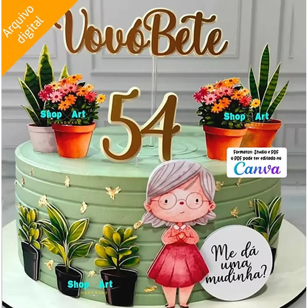 Arquivo Toper de Bolo Vovó que ama Plantinhas Arquivo em Pdf 1