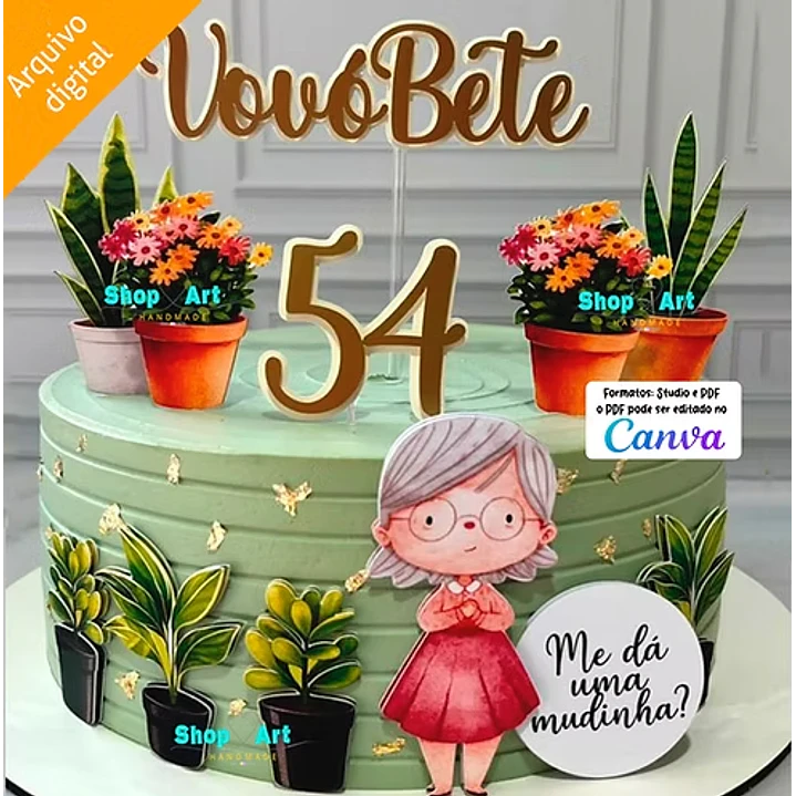 Arquivo Toper de Bolo Vovó que ama Plantinhas Arquivo em Pdf 1
