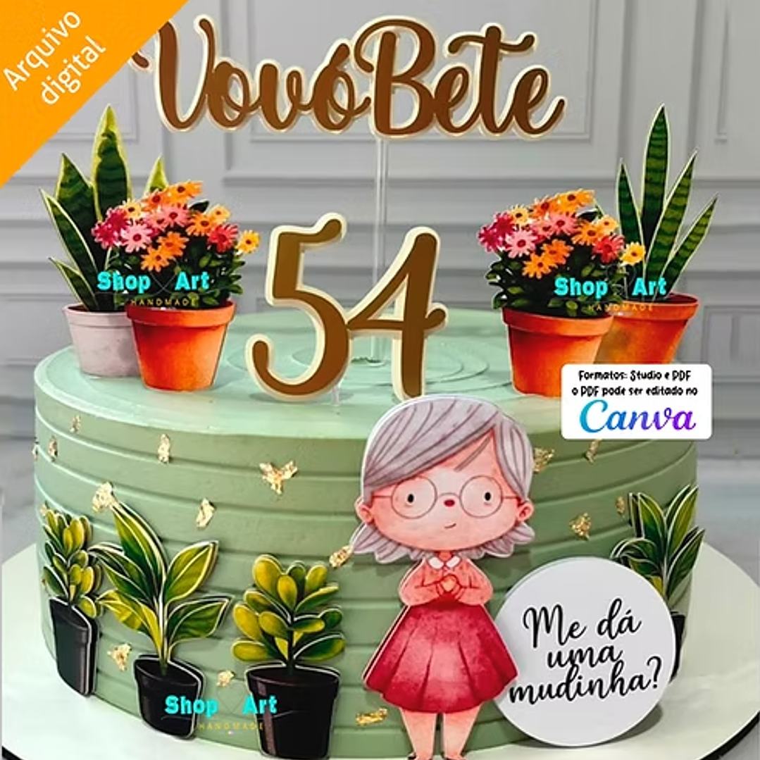 Arquivo Toper de Bolo Vovó que ama Plantinhas Arquivo em Pdf 1