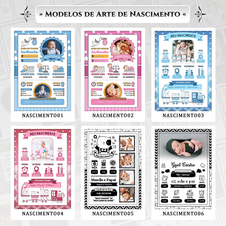 Artes para Quadros Nascimento 6 Arquivos Editáveis Photoshop ou Canva 1