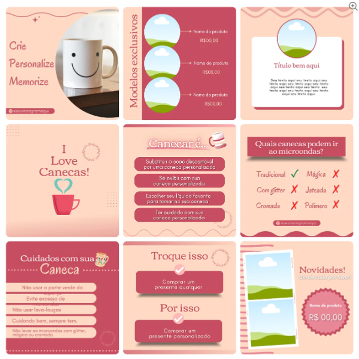 Pack Canva Sublimação Loja de Personalizados Templates Editável 130 Artes + Bônus 4