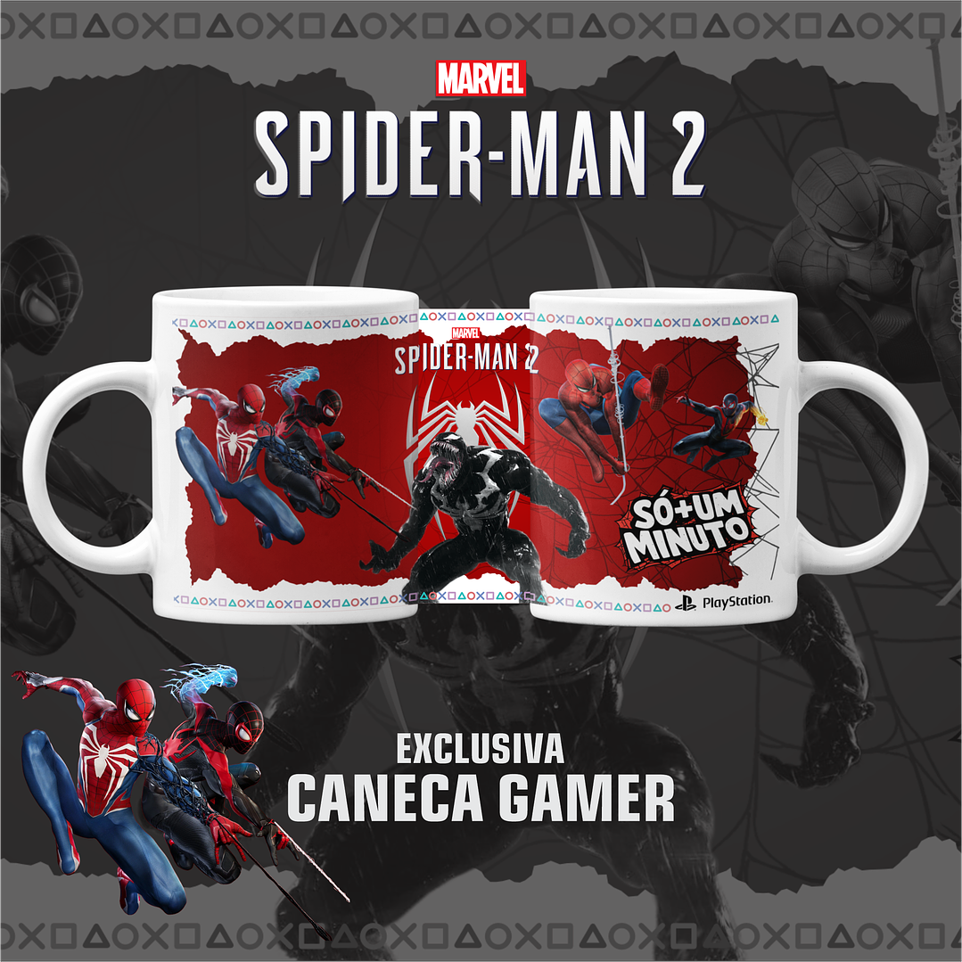 Artes para Caneca Homem Aranha Spidermen Gamer - Só mais um minuto em Png 1