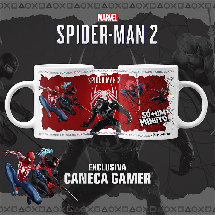 Artes para Caneca Homem Aranha Spidermen Gamer - Só mais um minuto em Png 1