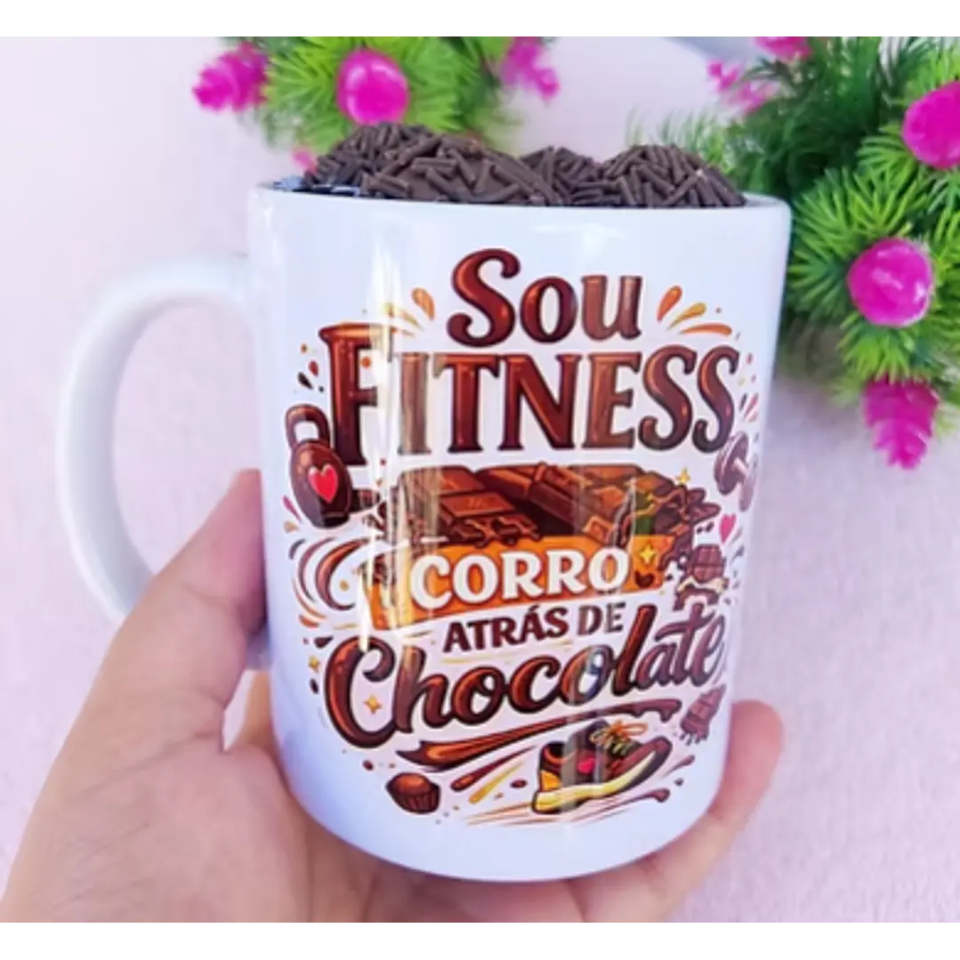 Artes para Caneca Sou fitness corro atrás de chocolate em Png 1