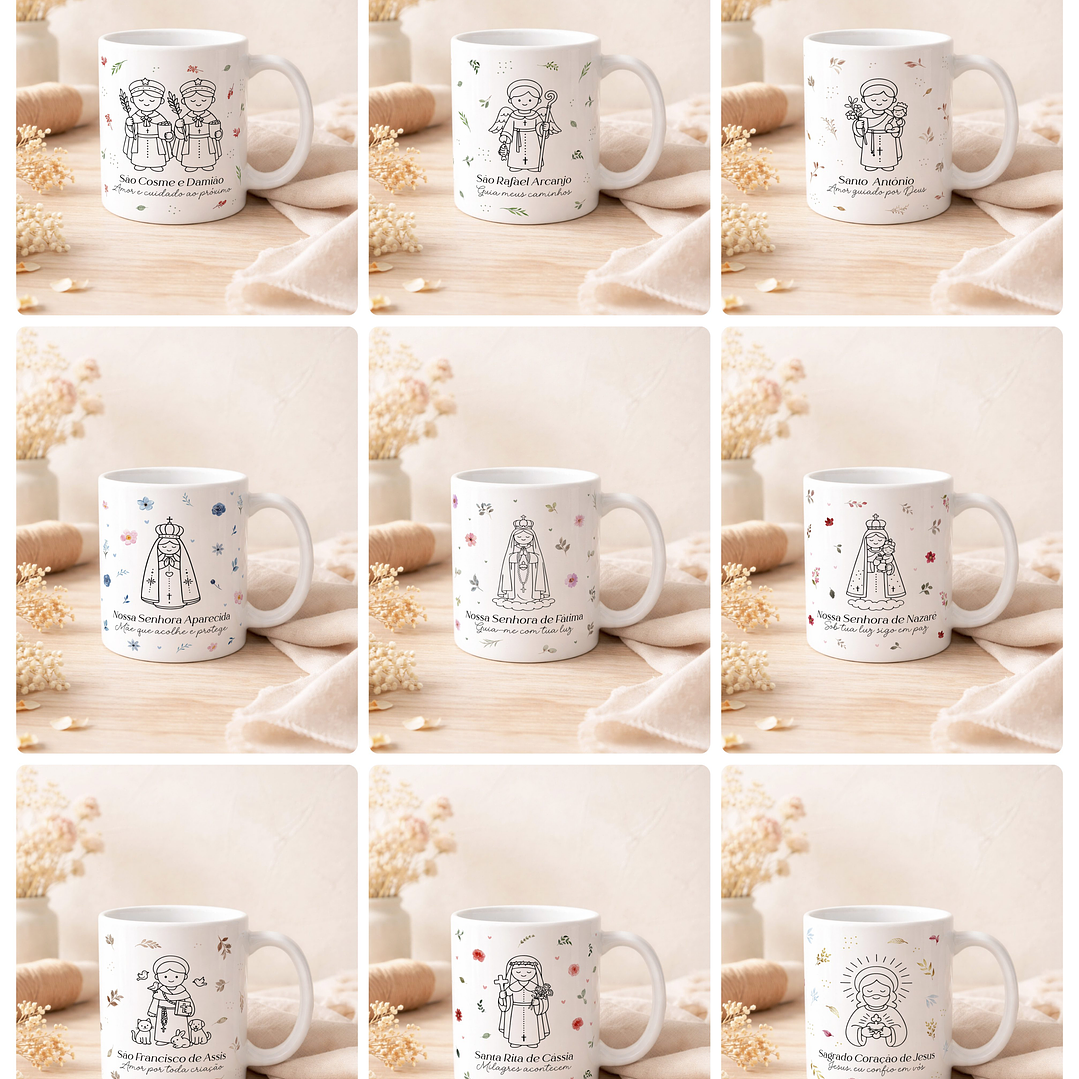 20 Artes para Caneca Santinhos Minimalista Arquivo em Editável 1