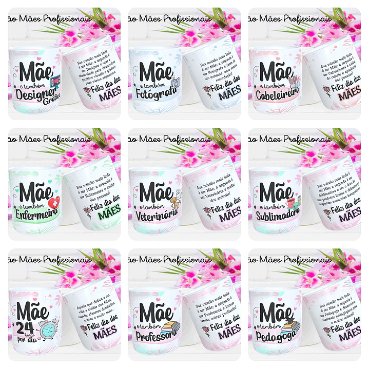 25 Artes para Caneca Dia das Mães Profissões em Corel Draw 1