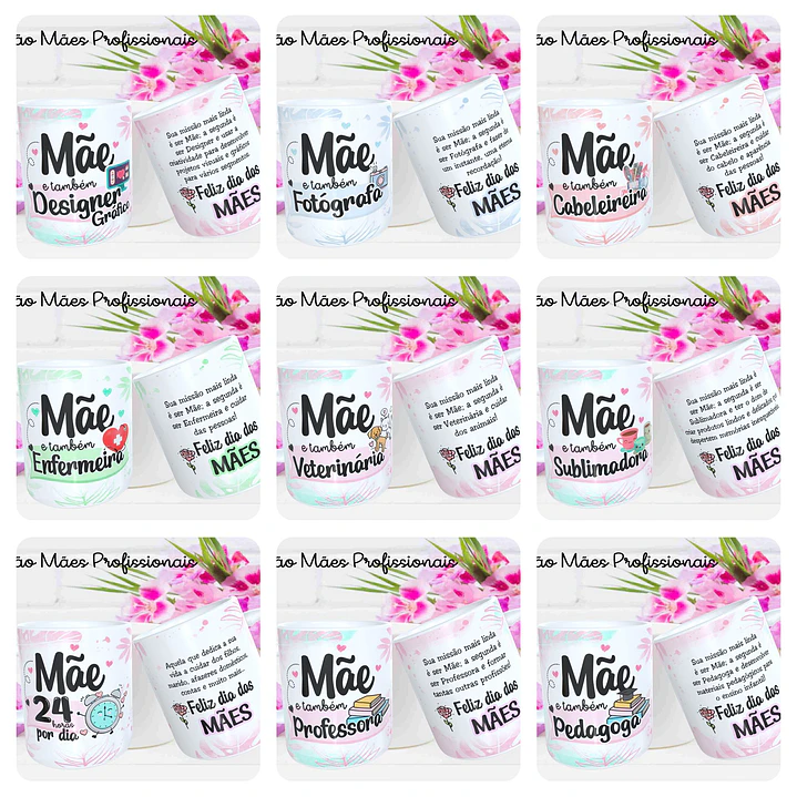 25 Artes para Caneca Dia das Mães Profissões em Corel Draw 1