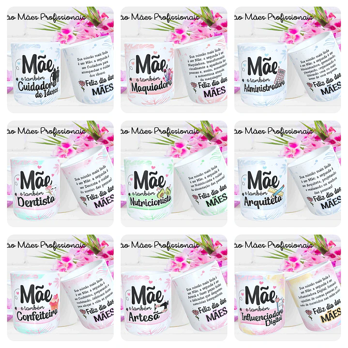25 Artes para Caneca Dia das Mães Profissões em Corel Draw 2