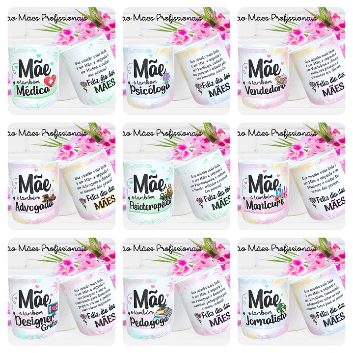 25 Artes para Caneca Dia das Mães Profissões em Corel Draw 3