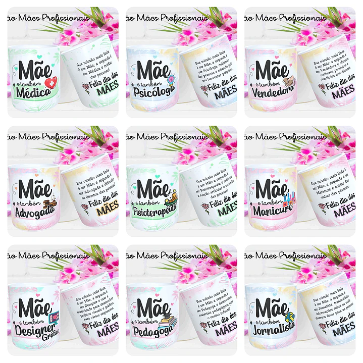 25 Artes para Caneca Dia das Mães Profissões em Corel Draw 3