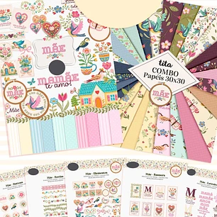 Kit Digital Combão Ilustrações Dia das Mães + Papéis em Png