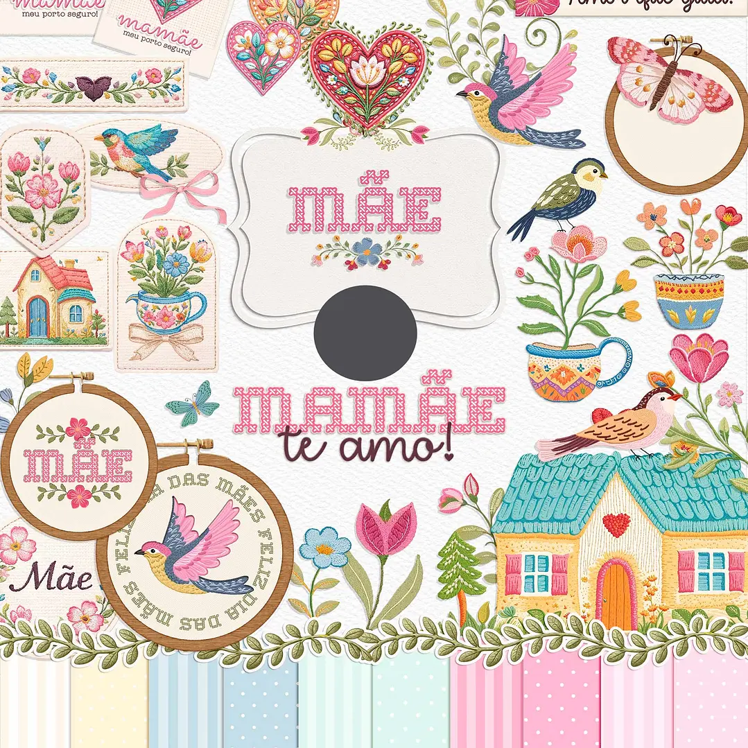 Kit Digital Combão Ilustrações Dia das Mães + Papéis em Png 3