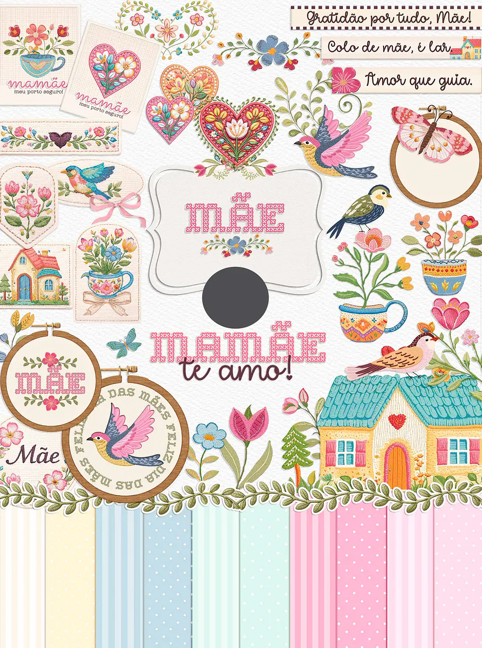 Kit Digital Combão Ilustrações Dia das Mães + Papéis em Png 3
