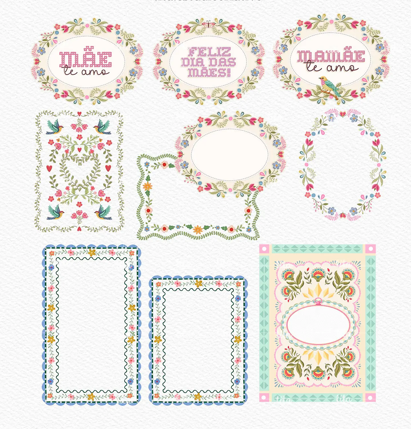 Kit Digital Combão Ilustrações Dia das Mães + Papéis em Png 4