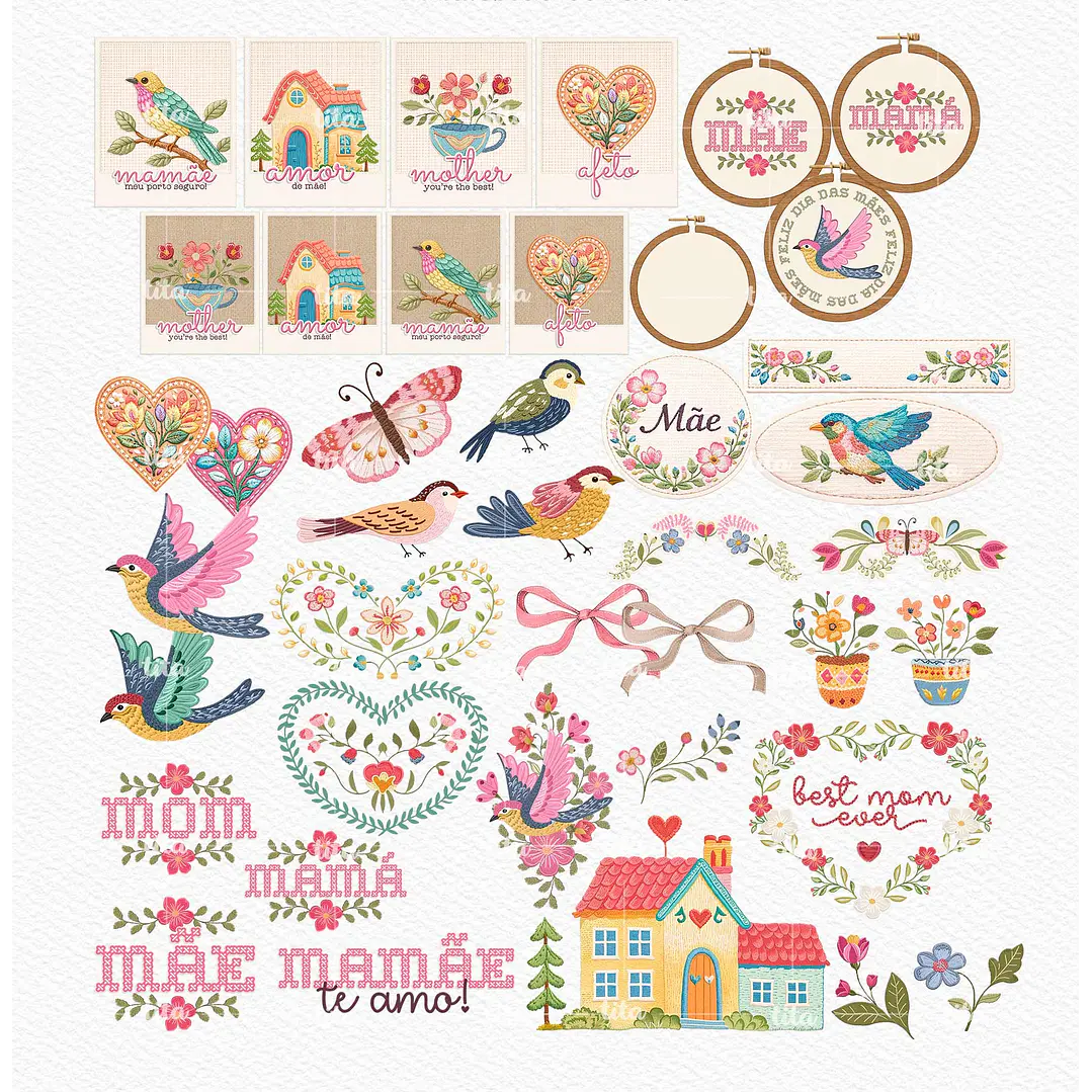 Kit Digital Combão Ilustrações Dia das Mães + Papéis em Png 9