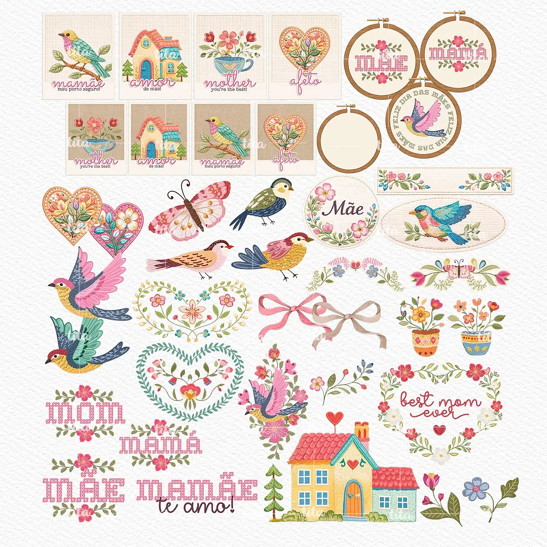 Kit Digital Combão Ilustrações Dia das Mães + Papéis em Png 9