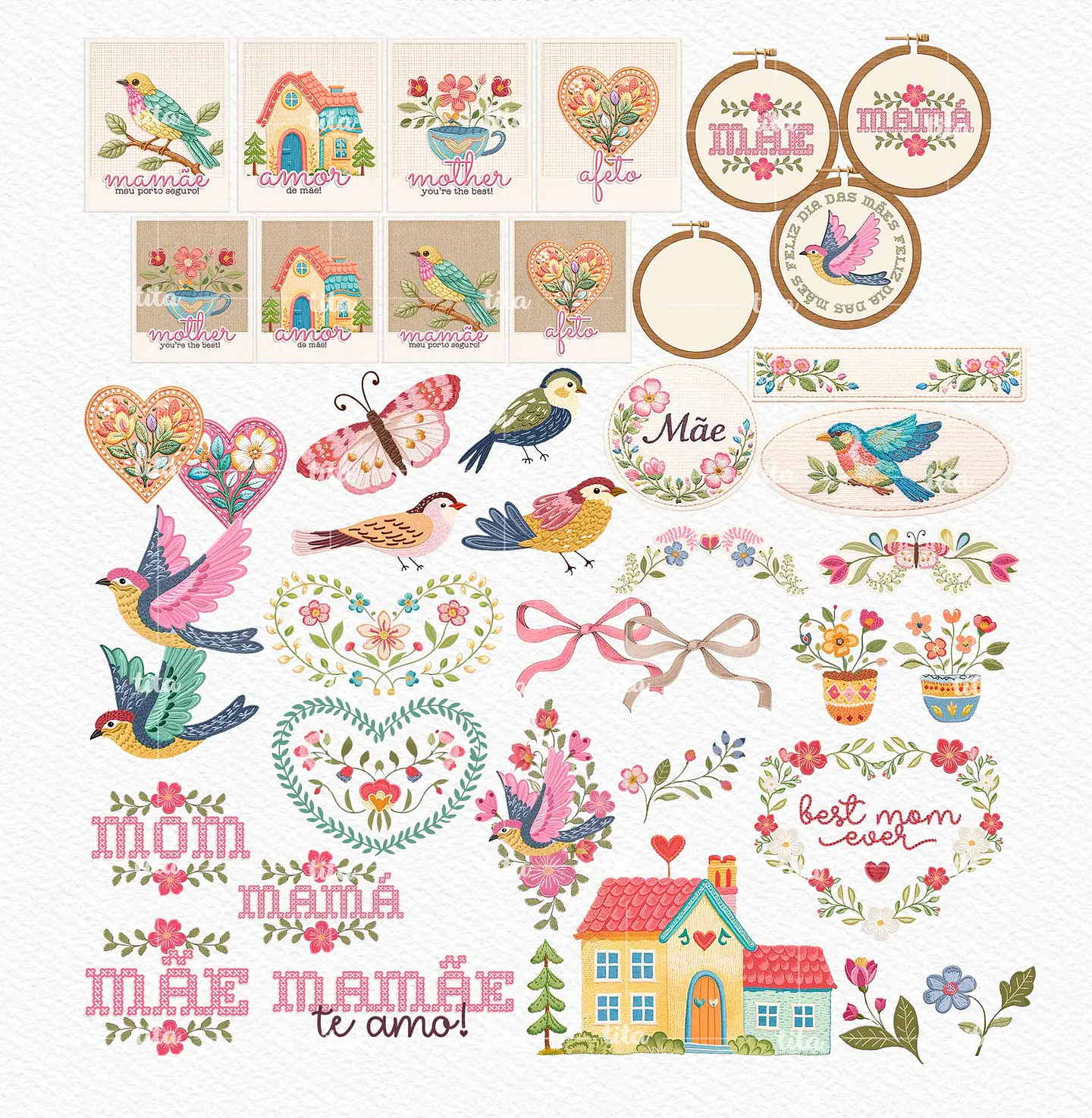 Kit Digital Combão Ilustrações Dia das Mães + Papéis em Png 9