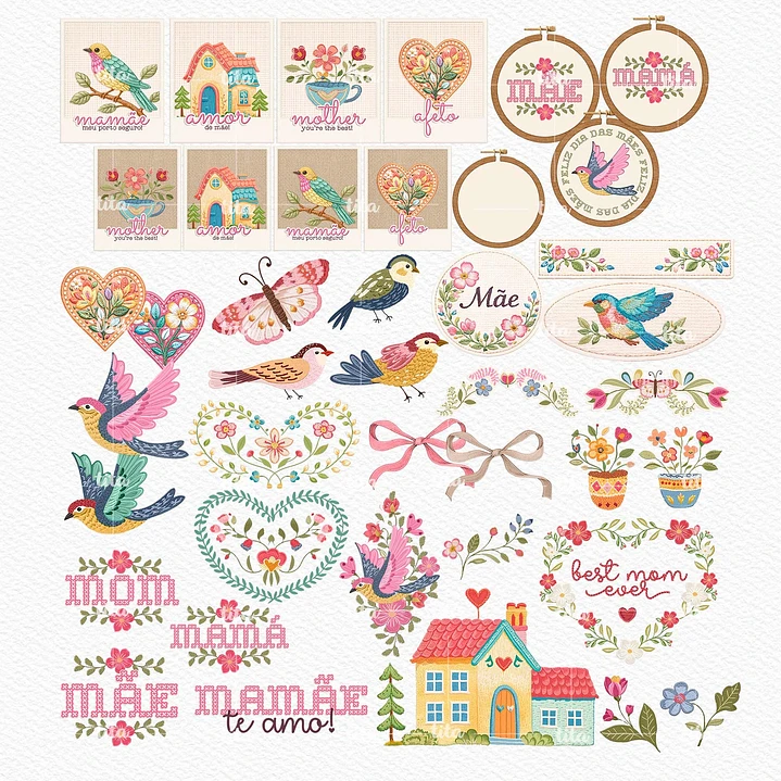 Kit Digital Combão Ilustrações Dia das Mães + Papéis em Png 9