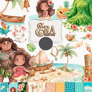Kit Digital Princesas da Disney Moana, Cinderela e Rapunzel em Png 