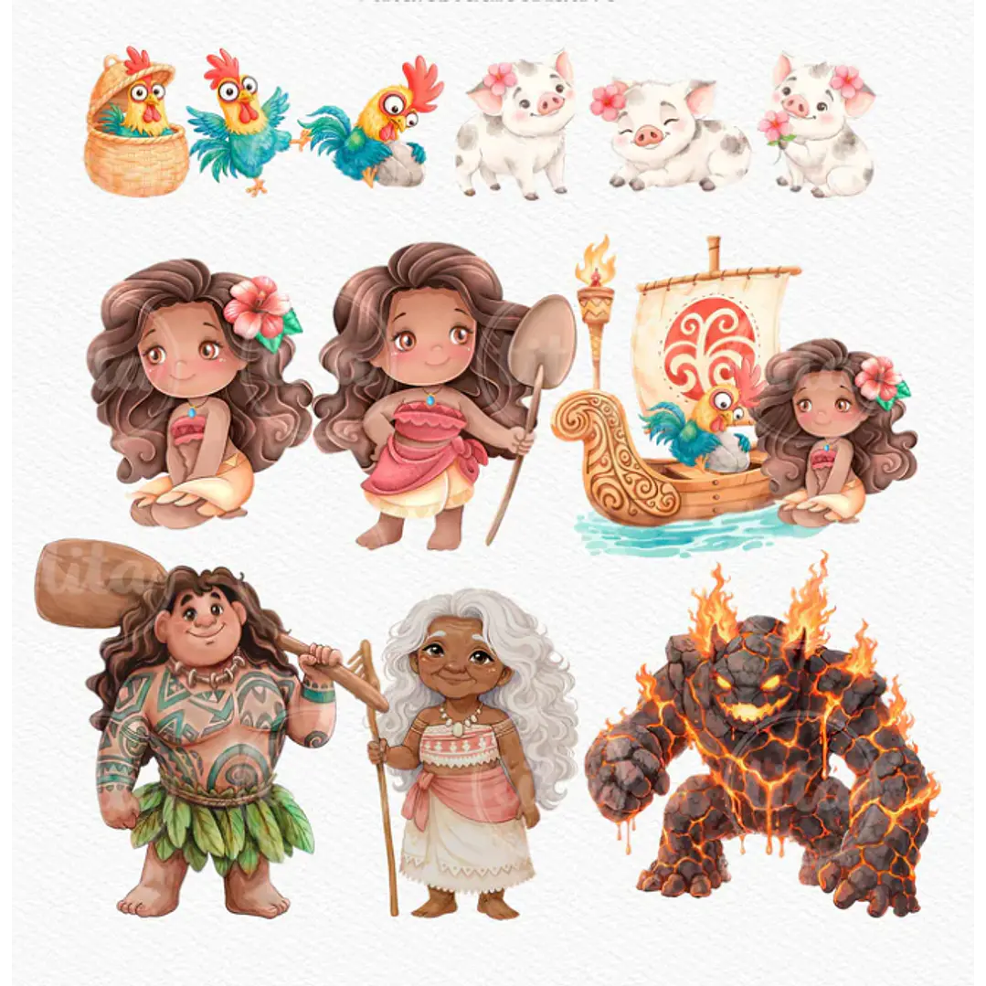 Kit Digital Princesas da Disney Moana, Cinderela e Rapunzel em Png  4