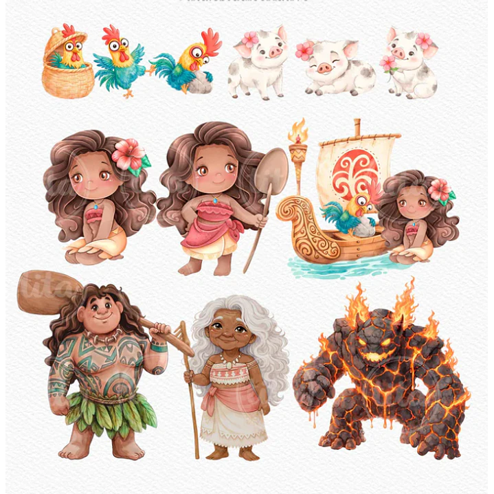 Kit Digital Princesas da Disney Moana, Cinderela e Rapunzel em Png  4