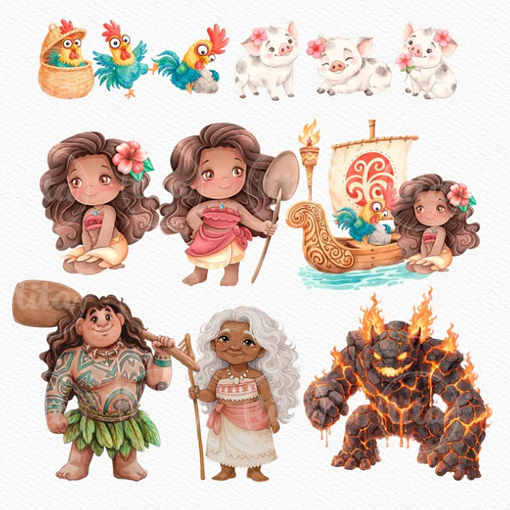 Kit Digital Princesas da Disney Moana, Cinderela e Rapunzel em Png  4