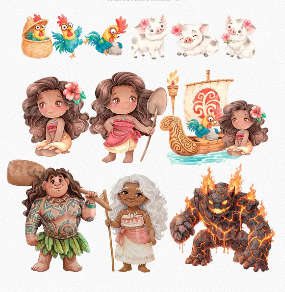 Kit Digital Princesas da Disney Moana, Cinderela e Rapunzel em Png  4
