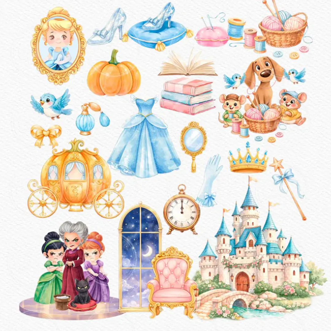 Kit Digital Princesas da Disney Moana, Cinderela e Rapunzel em Png  15