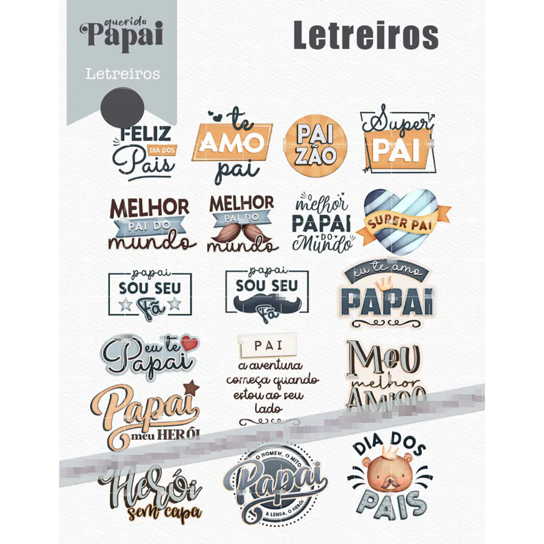 Kit Digital Querido Papai - Combo Ilustrações e Papéis em Png 3