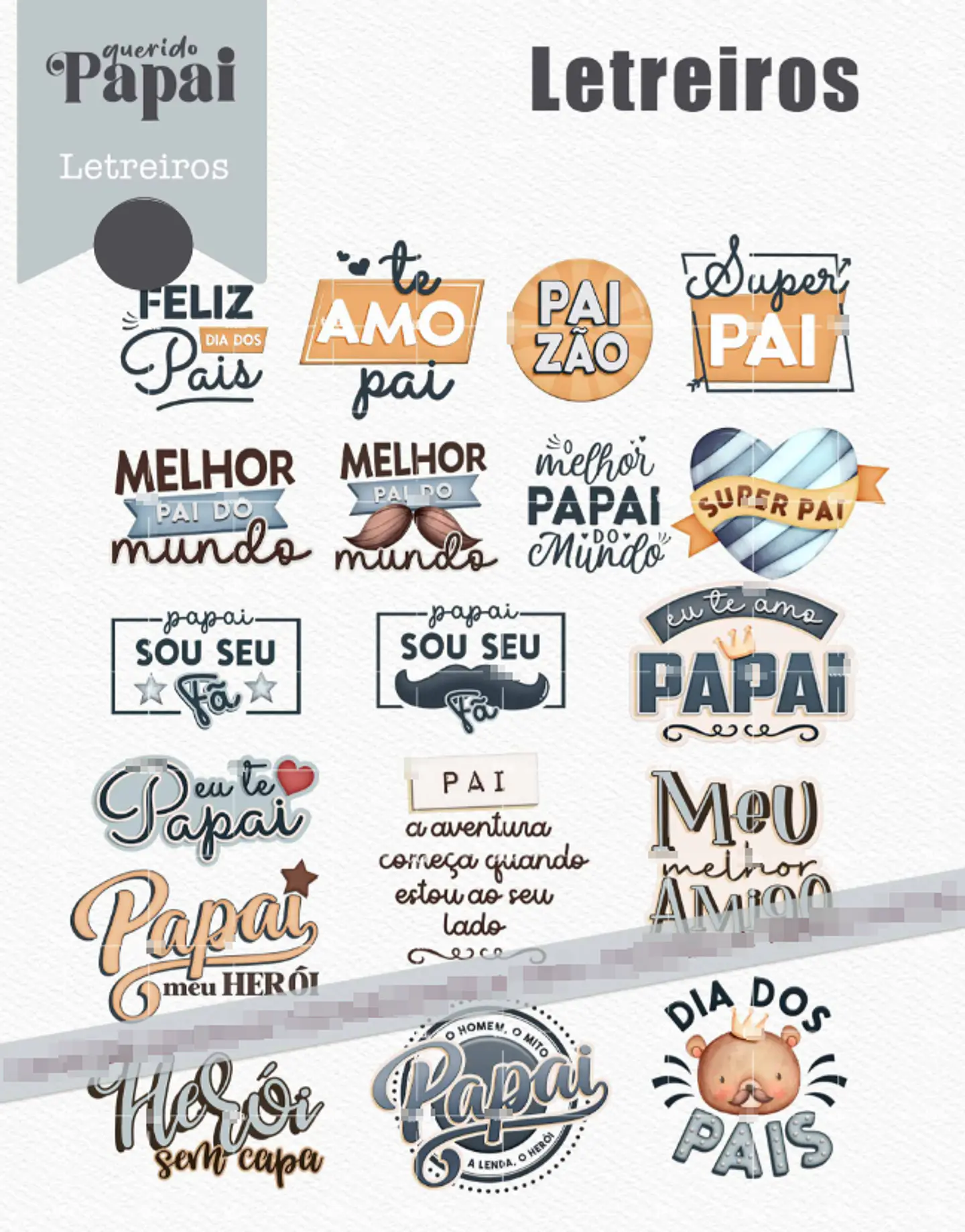Kit Digital Querido Papai - Combo Ilustrações e Papéis em Png 3