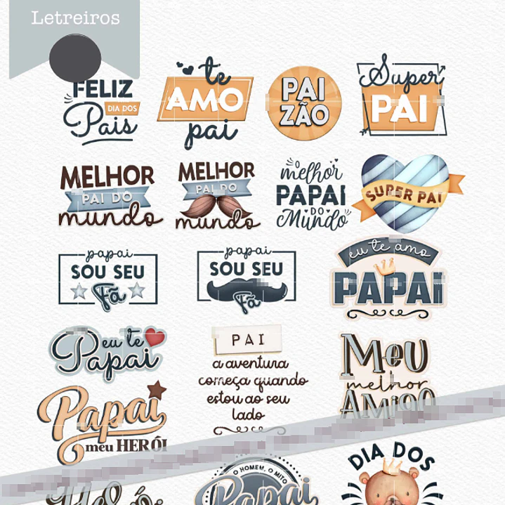 Kit Digital Querido Papai - Combo Ilustrações e Papéis em Png 3