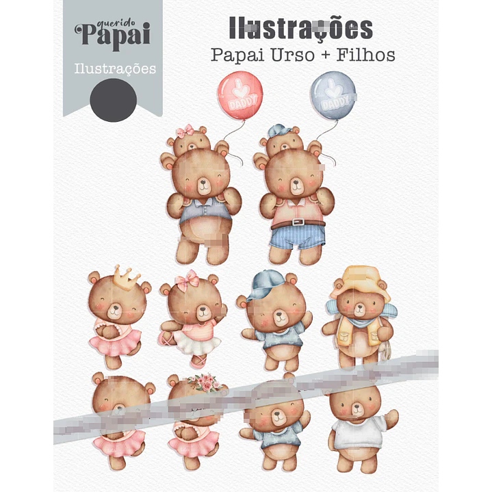 Kit Digital Querido Papai - Combo Ilustrações e Papéis em Png 4