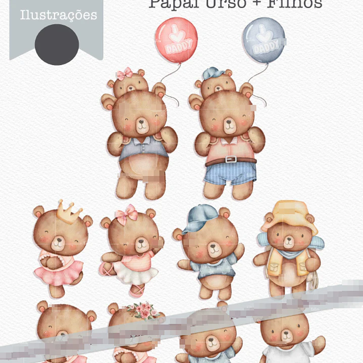 Kit Digital Querido Papai - Combo Ilustrações e Papéis em Png 4