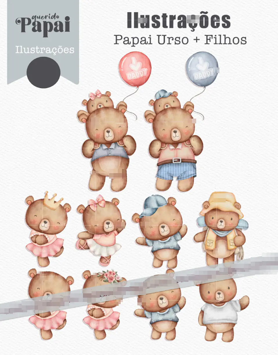 Kit Digital Querido Papai - Combo Ilustrações e Papéis em Png 4