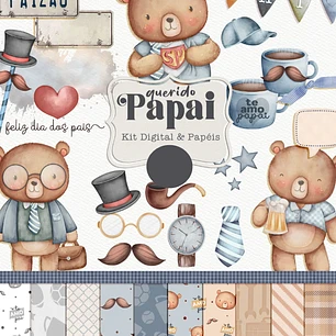 Kit Digital Querido Papai - Combo Ilustrações e Papéis em Png
