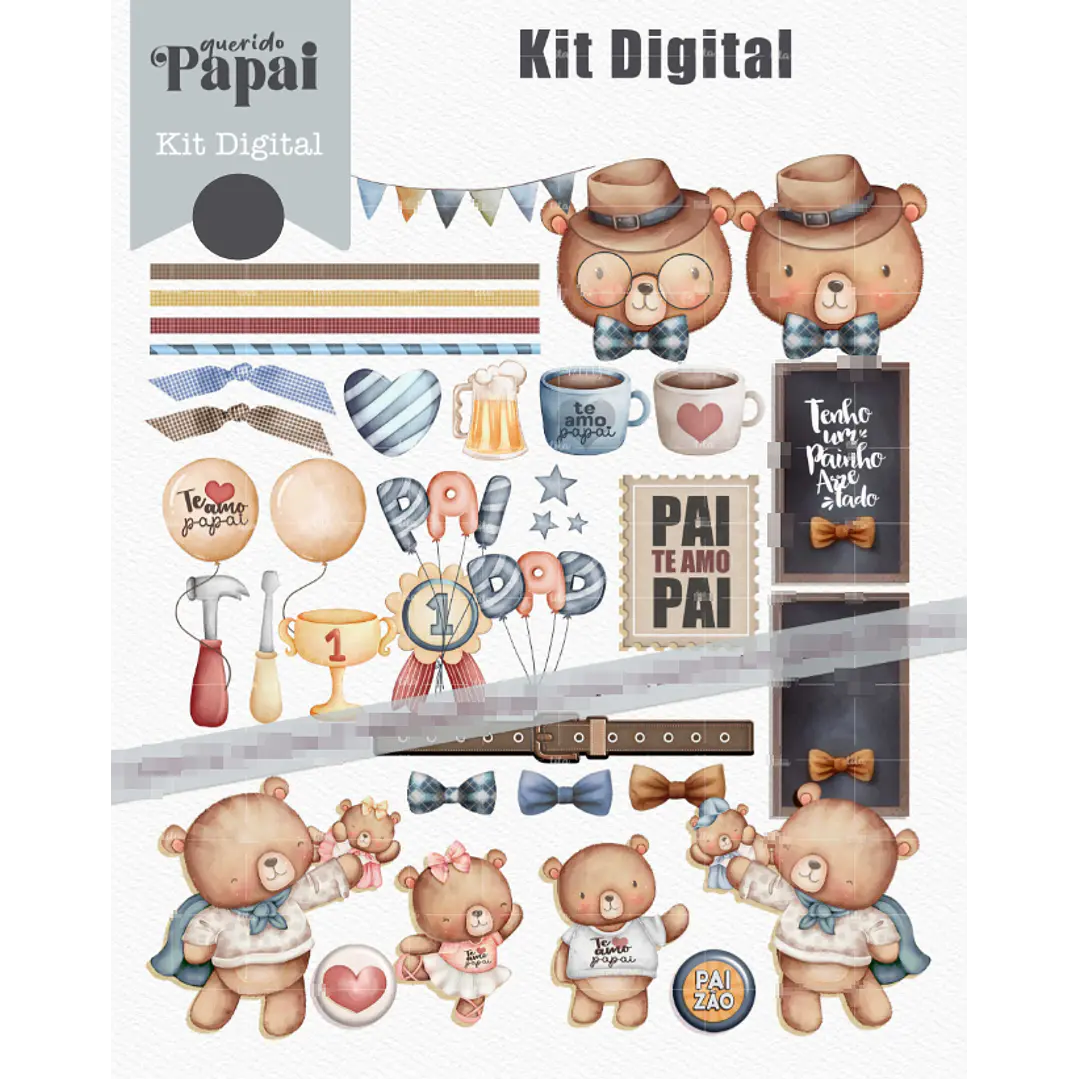 Kit Digital Querido Papai - Combo Ilustrações e Papéis em Png 2