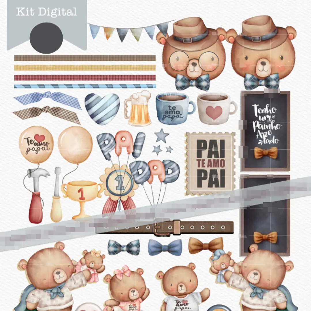 Kit Digital Querido Papai - Combo Ilustrações e Papéis em Png 2