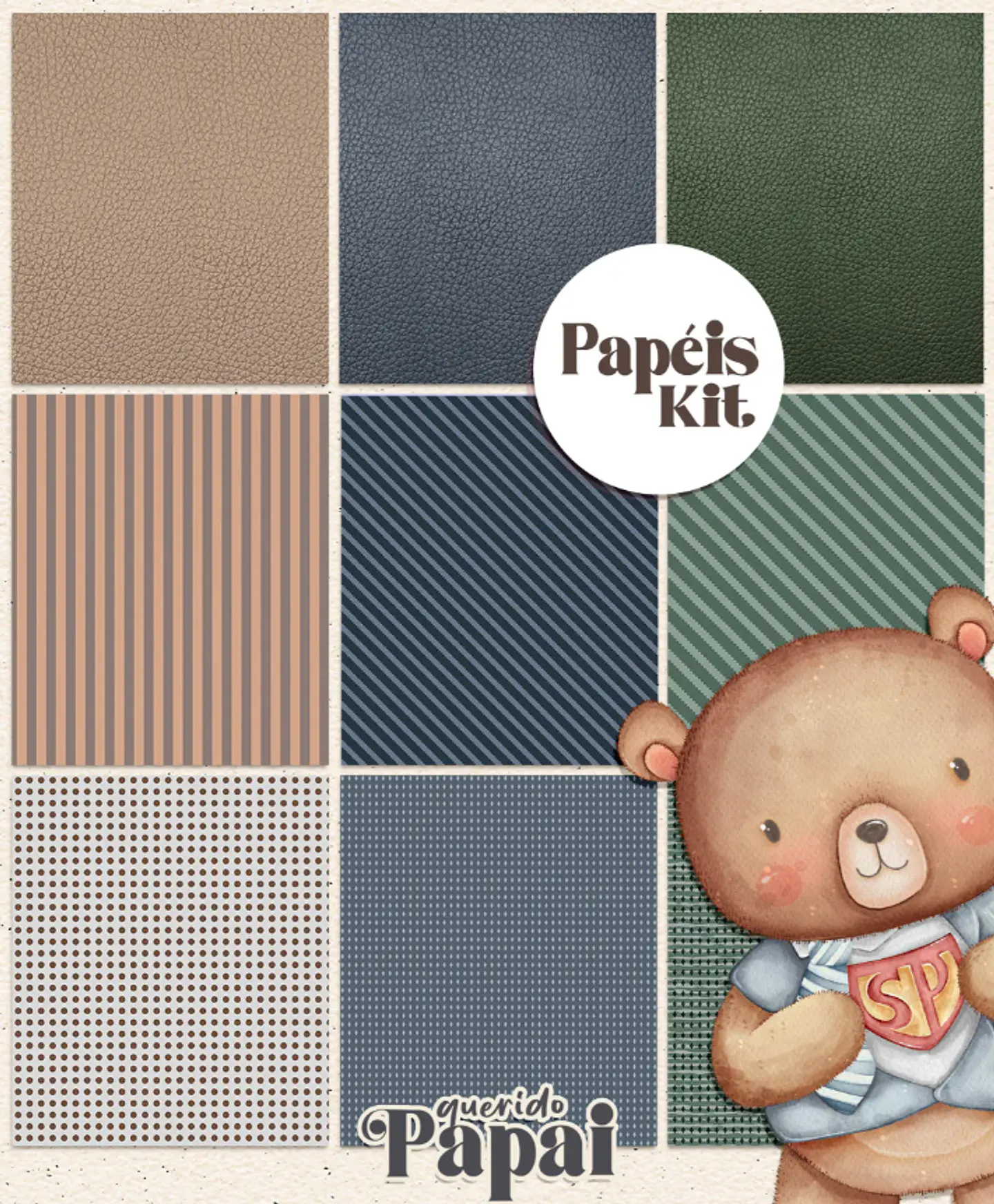 Kit Digital Querido Papai - Combo Ilustrações e Papéis em Png 11