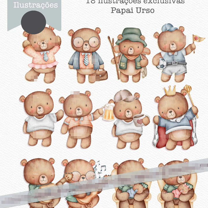 Kit Digital Querido Papai - Combo Ilustrações e Papéis em Png 5