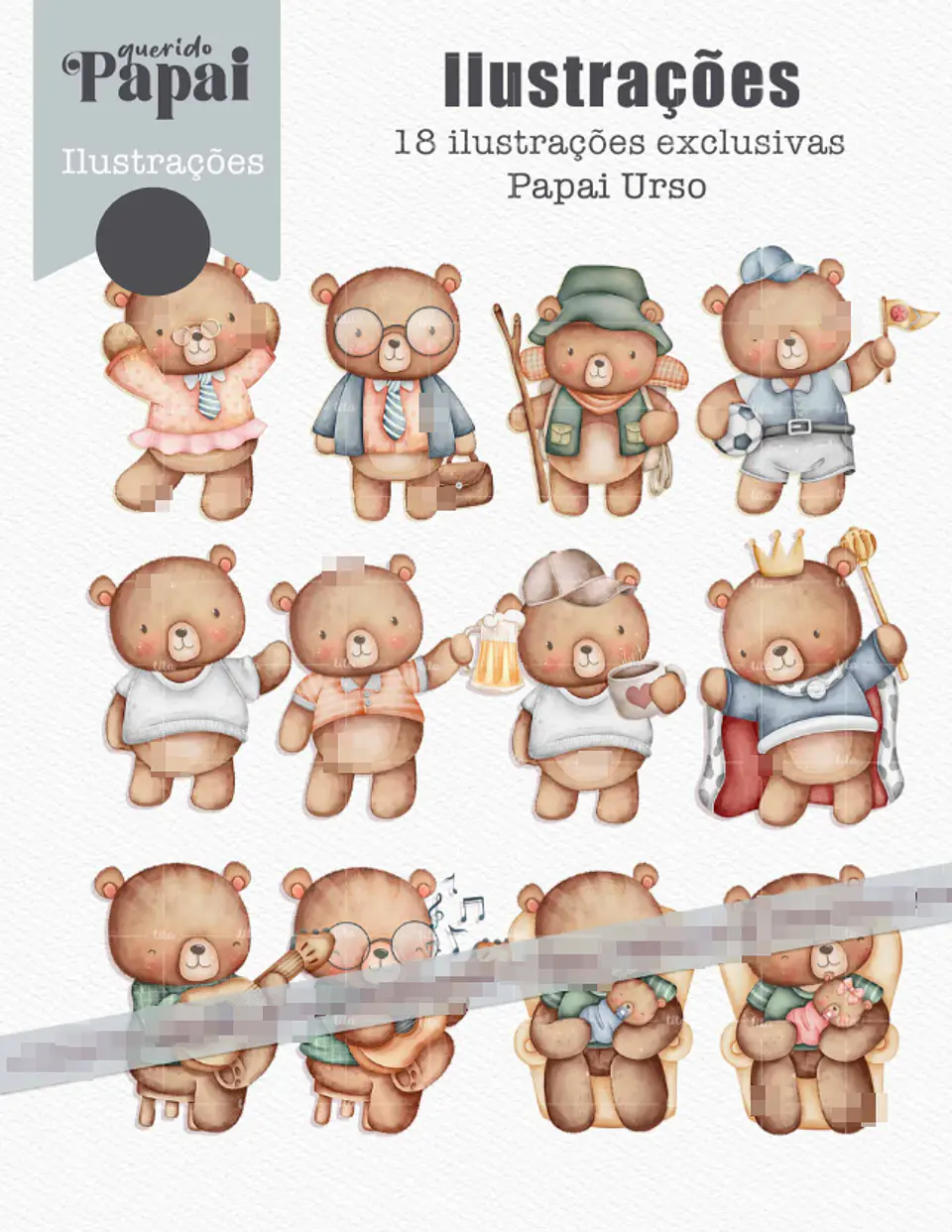 Kit Digital Querido Papai - Combo Ilustrações e Papéis em Png 5