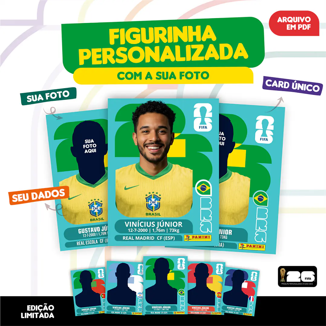 Figurinha Personalizada Copa do Mundo 2026 - Arquivo Digital PDF para Imprimir 1