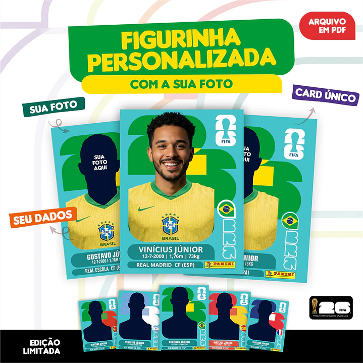 Figurinha Personalizada Copa do Mundo 2026 - Arquivo Digital PDF para Imprimir 1