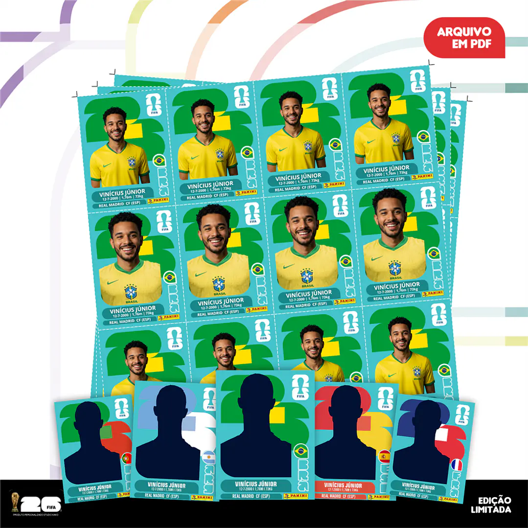 Figurinha Personalizada Copa do Mundo 2026 - Arquivo Digital PDF para Imprimir 2