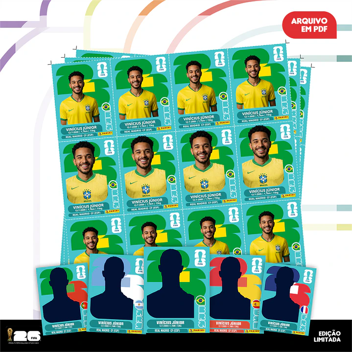 Figurinha Personalizada Copa do Mundo 2026 - Arquivo Digital PDF para Imprimir 2
