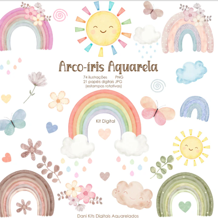 Kit Digital Arco Íres Aquarelado em Png  1